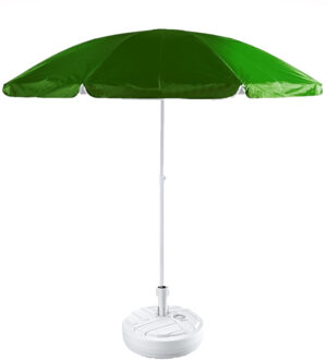 Groen strand/tuin basic parasol van nylon 200 cm + parasolvoet wit - Parasols