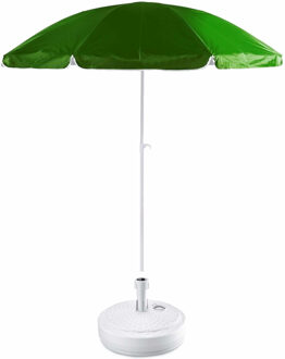 Groen strand/tuin basic parasol van nylon 200 cm + parasolvoet wit rotan - Parasols