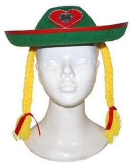 Groen Tiroler Oktoberfest verkleed hoedje met vlechten voor dames
