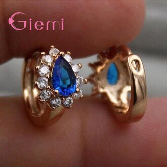 Groen Waterdrop Cz Zirkoon Earring Gold Filled Cirkel Oorbellen Voor Vrouwen Valentijnsdag Cadeau Boucle D' Oreille blauw