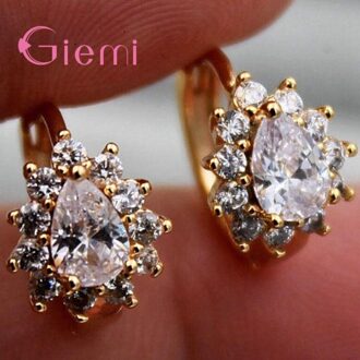 Groen Waterdrop Cz Zirkoon Earring Gold Filled Cirkel Oorbellen Voor Vrouwen Valentijnsdag Cadeau Boucle D' Oreille wit
