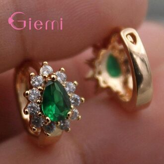 Groen Waterdrop Cz Zirkoon Earring Gold Filled Cirkel Oorbellen Voor Vrouwen Valentijnsdag Cadeau Boucle D' Oreille