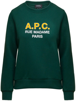 Groene Crewneck Sweatshirt met Logo Print A.p.c. , Green , Dames