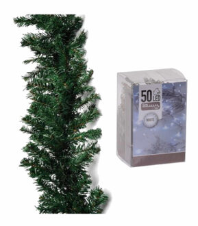 Groene dennen guirlande/dennenslinger 270 cm inclusief helder witte verlichting