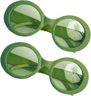 Groene disco party brillen 2 stuks met glitters