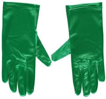 Groene gala handschoenen kort van satijn 20 cm