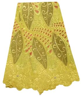 Groene George Afrikaanse Kant Stof Kralen 5yards Geborduurde Nigeriaanse Kant Stoffen Voor Bridal Party Dress geel