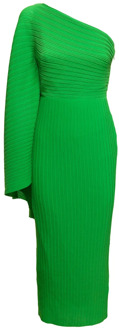 Groene Geplooide One-Shoulder Midi Jurk Solace London , Green , Dames - M,S,Xs