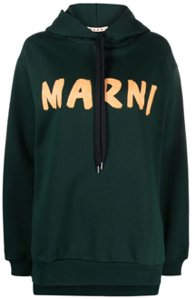Groene hoodie met trekkoord en iisch logo Marni , Green , Dames - 2Xs,3Xs