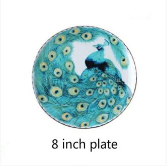 Groene Keramische Plaat, Westerse Voedsel Plaat, Pak, Decoratie En Ornament, 10 Inch Ronde Kleur Model Kamer, Servies, Pauw Art 8 duim plate
