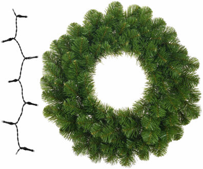 Groene kerstkrans/dennenkrans/deurkrans 45 cm inclusief gekleurde verlichting