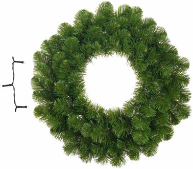 Groene kerstkrans/dennenkrans/deurkrans 45 cm inclusief warm witte verlichting - Kerstkransen