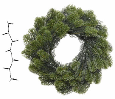 Groene kerstkrans/dennenkrans/deurkrans 50 cm inclusief gekleurde verlichting
