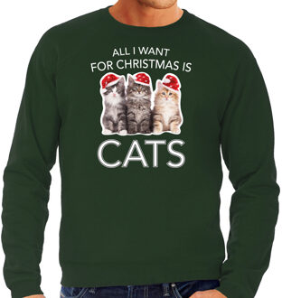 Groene Kersttrui / Kerstkleding All I want for christmas is cats voor heren M - kerst truien