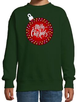 Groene kersttrui / kerstkleding kerstbal Merry christmas voor kinderen 7-8 jaar (122/128) - kerst truien kind