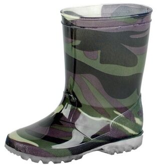 Groene kinder LED regenlaarzen met leger print