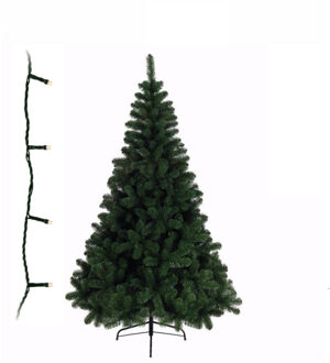 Groene kunst kerstboom 150 cm inclusief helder witte kerstverlichting - Kunstkerstboom