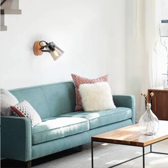 Groene Langström wandspot met glazen kap licht hout, zwart, transparant