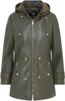 Groene leren parka voor dames met afneembare borg capuchon en trenchcoat - Emilia - EU 40 / UK 12