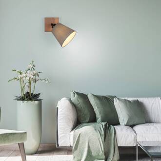 Groene Michel wandspot met stoffen kap licht hout, zwart, grijs