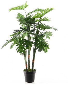 Groene Monstera/gatenplant kunstplant 100 cm in zwarte pot - Kunstplanten