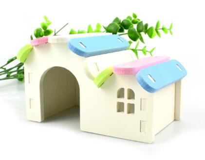 Groene Natuurlijke Hout Kleine Huisdier Nest Dubbele Laag Pet Rainbow Huis Leuke Wasbare Anti-slip Speelgoed Voor Rat Hamster levert