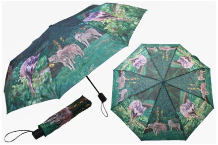 Groene paraplu met wolven print 95 cm - Paraplu's