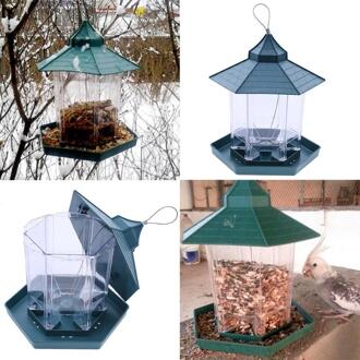 Groene Pavilion Vogel Feeder Outdoor Plastic Opknoping Vogel Voedsel Container Tuin Decoratie Vogel Feeder Dierbenodigdheden