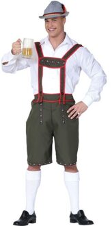 Groene/rode Tiroler lederhosen verkleed kostuum/broek voor heren