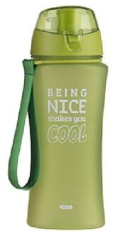 Groene sportfles/sportbeker met sportdop 480 ml Being nice makes you cool - Drinkflessen