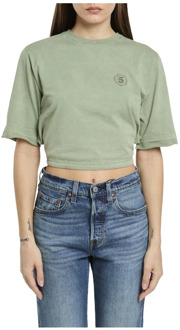 Groene T-shirt Crop Top met Koord Department Five , Green , Dames - S,Xs