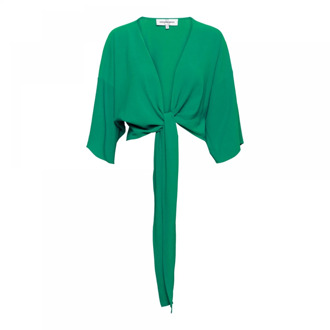 Groene top met korte mouwen en knoopdetail &Co Woman , Green , Dames - 2Xl,Xl,L,M,S,Xs,3Xl