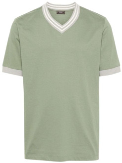 Groene V-Hals Katoenen T-Shirt Peserico , Green , Heren - 3XL