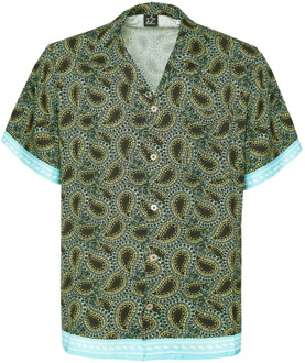 Groene viscose bowling shirt met multicolor print 4Giveness , Multicolor , Heren - L,M,S