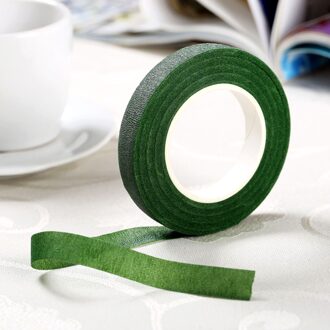 Groene Zelfklevende Bloemist Stem Tape Draad Bloemen Werk Plastron Rose Bloemmeeldraad Diy Rimpel Papier Wrap Krans Kransen 12Mm donker groen
