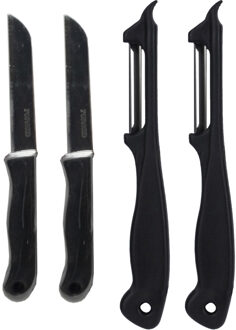 Groente/fruit keukenmesjes - 4-delig - voor schillen/snijden - zwart - kunststof