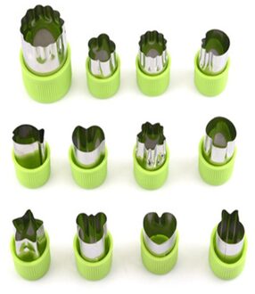 Groente Fruit Leuke Shaper Mold Diy Cutting Cutter Rijst Eten Decor Bloemen Rvs Cake Cookie Keuken Gadgets Gereedschap 12stk groen