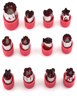 Groente Fruit Leuke Shaper Mold Diy Cutting Cutter Rijst Eten Decor Bloemen Rvs Cake Cookie Keuken Gadgets Gereedschap 12stk rood