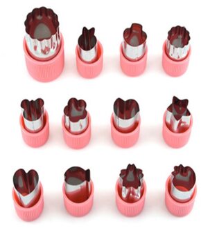 Groente Fruit Leuke Shaper Mold Diy Cutting Cutter Rijst Eten Decor Bloemen Rvs Cake Cookie Keuken Gadgets Gereedschap 12stk roze paars