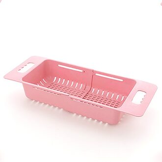 Groente Fruit Wassen Afvoer Mand Plastic Intrekbare Over Gootsteen Rek Colanders Zeef Droogrek JJJSN10842 Roze