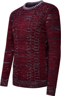 Grof gebreid met contrasterende kleuren trui met ronde hals - maat 3XL Rood
