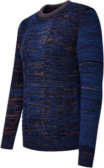 Grof gebreid met contrasterende kleuren trui met ronde hals - maat M Marineblauw