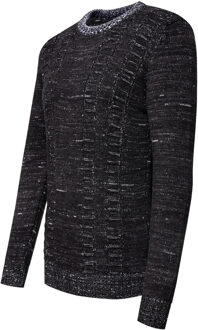 Grof gebreid met contrasterende kleuren trui met ronde hals Zwart - 2XL