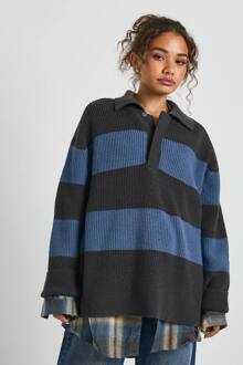 Grofgebreide Oversized Trui Met Kraag En Knopen, Blue