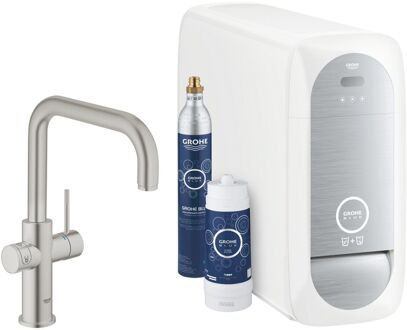 GROHE Bruisendwater Keukenkraan GROHE Blue Home Duo Starterkit Chilled en Sparkling Water U Uitloop (Chroom of RVS)
