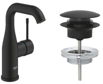 GROHE Essence 1-gats Wastafelkraan - m-size - hoog - afvoergarnituur - push up - phantom black SW901443/SW901517 Phantom black mat
