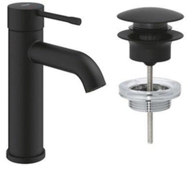 GROHE Essence Wastafelkraan - 1 gats - afvoergarnituur - push up - phantom black SW901519/SW901517 Phantom black mat