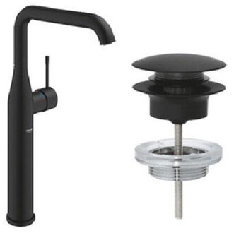 GROHE Essence Wastafelkraan - xl-size - hoog - afvoergarnituur - push up - phantom black SW901406/SW901517 Phantom black mat