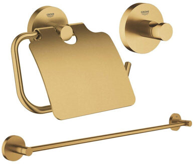 GROHE Essentials accessoireset 3-delig met handdoekhouder, handdoekhaak en toiletrolhouder met klep Brushed cool sunrise sw98979/sw99003/sw99021/ Cool sunrise geborsteld (goud)
