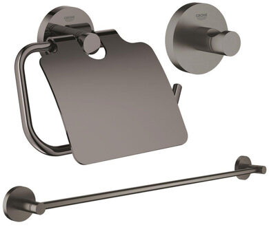 GROHE Essentials accessoireset 3-delig met handdoekhouder, handdoekhaak en toiletrolhouder met klep brushed hard graphite sw98977/sw99001/sw99016/ Hard graphite geborsteld (antraciet)